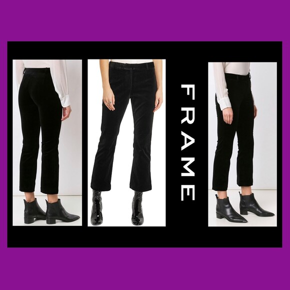 FRAME NEW Old Money Velvet Cropped Slit Flare Leg Pant 10 - Picture 3 of 12